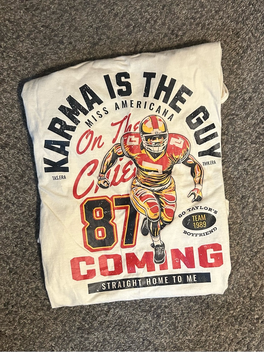 Karma Is The Guy Graphic Football Tee - White/Red